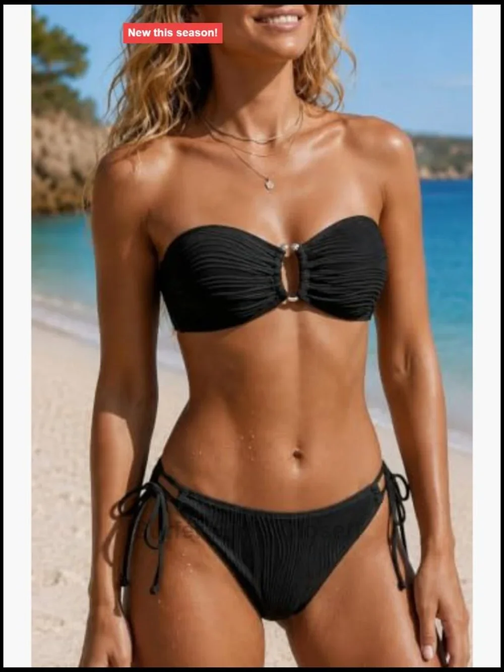 Ribbed Sexy Push Up Bikini Set Two Piece Bandeau Tie Side Swimsuit